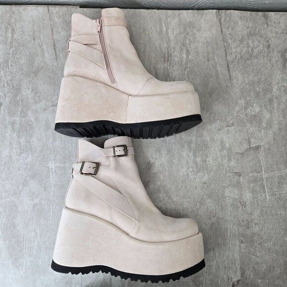 Free People Platform Boots Sz 8 Off White Y2k Retro Chunky Wedge Festival Bootie - Picture 5 of 13